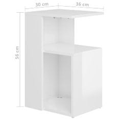 Vidaxl Príručný stolík lesklý biely 36x30x56 cm drevotrieska