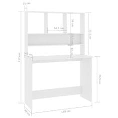 Vidaxl Stôl s policami biely 110x45x157 cm drevotrieska