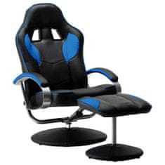 Vidaxl Skladacia herná stolička s podnožkou modrá umelá koža