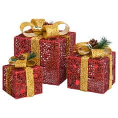 Greatstore Dekoratívne vianočné krabičky 3 ks červené exteriér aj interiér