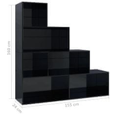 Vidaxl Knižnica/deliaca stena, lesklá čierna 155x24x160 cm, drevotrieska