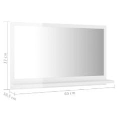 Vidaxl Kúpeľňové zrkadlo, lesklé biele 60x10,5x37 cm, drevotrieska