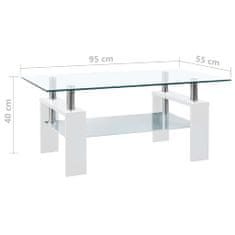 Vidaxl Konferenčný stolík biely 95x55x40 cm tvrdené sklo