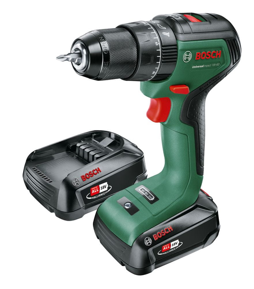 Bosch Aku príklepový skrutkovač UniversalImpact 18V-60 (2× 2,0Ah) + AL18V-20 (06039D7102)