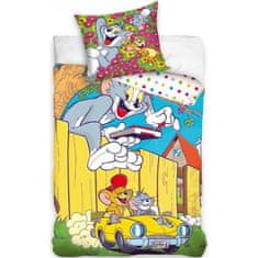 Carbotex Bavlnené posteľné obliečky Tom a Jerry v žltom kabriolete