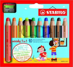 Pastelky STABILO woody 3in1, sada 10 ks v pouzdru s ořezávátkem