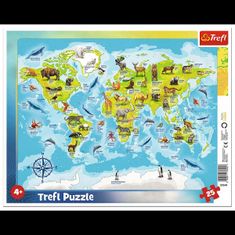 Puzzle Mapa sveta so zvieratami, 25 dielikov