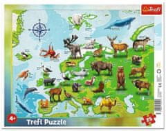 Puzzle Mapa Európy so zvieratami, 25 dielikov