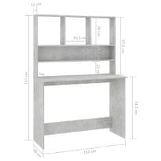 Vidaxl Stôl s policami betónovo-sivý 110x45x157 cm drevotrieska