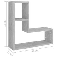 Vidaxl Nástenné police 2 ks betónovo-sivé 50x15x50 cm drevotrieska