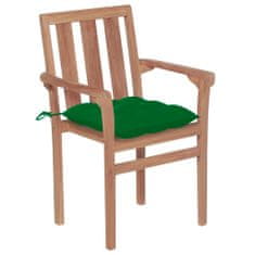 Vidaxl Záhradné stoličky 2 ks, zelené podložky, tíkový masív