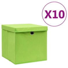 shumee Úložné boxy s vekom 10 ks, 28x28x28 cm, zelené