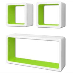 Vidaxl 3 bielo-zelené plávajúce nástenné police z MDF v tvare kocky