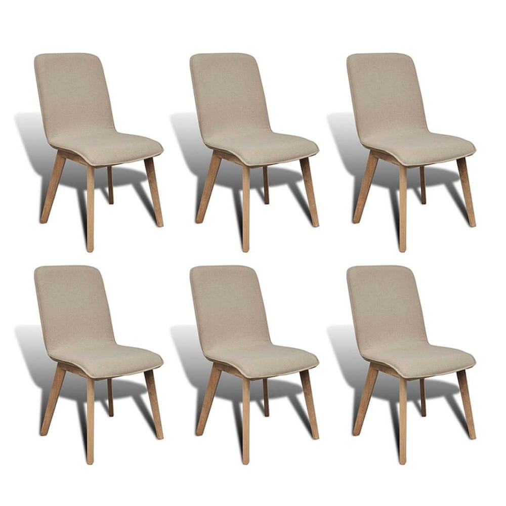 Petromila vidaXL Jedálenské stoličky 6 ks, béžové, látka a dubový masív 