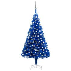 Vidaxl Umelý vianočný stromček s LED a súpravou gulí modrý 120 cm PVC