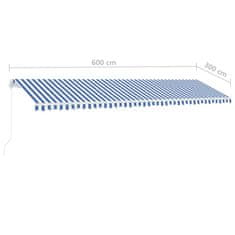 Petromila vidaXL Ručne zaťahovacia markíza s LED 600x300 cm modrá a biela