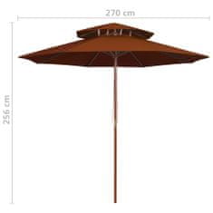 Vidaxl Dvojitý slnečník s drevenou tyčou tehlovočervený 270 cm