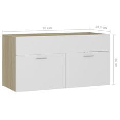 Vidaxl Skrinka pod umývadlo biela+sonoma 90x38,5x46cm kompozitné drevo