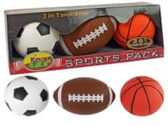 Lean-toys Sada mäkkých športových loptičiek 3v1 Futbal Basketbal Baseball