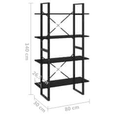 Petromila vidaXL Knižnica so 4 policami čierna 80x30x140 cm masívna borovica 