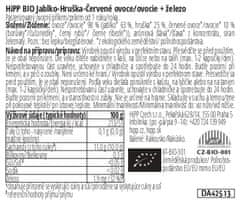 HiPP BIO Jablko-Hruška-Červené ovocie + železo od uk. 1. roku, 6 x 100 g