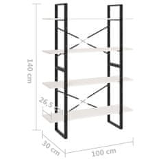 Vidaxl Knižnica so 4 policami biela 100x30x140 cm masívna borovica