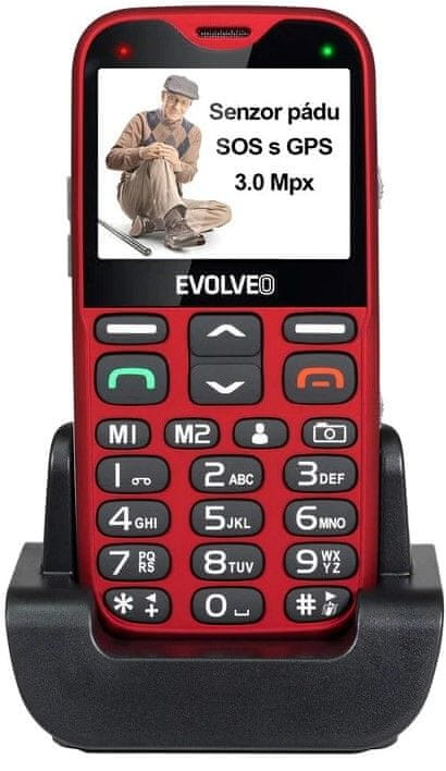 Evolveo EasyPhone XG, mobilný telefón pre seniorov s nabíjacím stojanom, červený