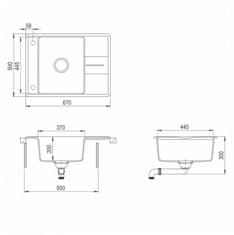 Aquasanita Granitový dřez s krátkým odkapem Bella 670.5E Barvy: bílá, černá, šedá - alba