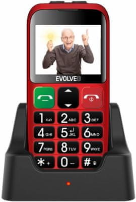 Evolveo EasyPhone EB, Dual SIM, tlačítkový telefon pro seniory telefon pro důchodce, SOS tlačítko, velká tlačítka, dlouhá výdrž, nabíjecí stojánek GSM síť dlouhá výdrž baterie lokalizace polohy svítilna slot na paměťové karty Dual SIM