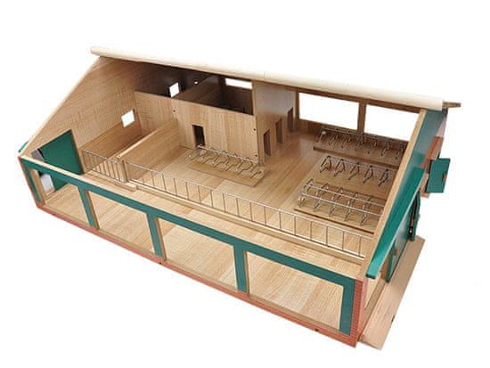 Kids Globe Farmársky domček pre kravy s dojárňou drevený 75x60x26,5cm 1:32 v krabici