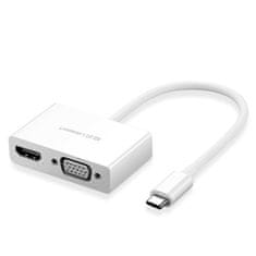 Ugreen MM123 adaptér USB-C - HDMI / VGA, biely