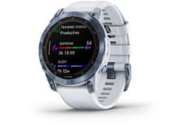 Garmin fénix 7 Sapphire Solar, Mineral Blue Titanium, Whitestone Band