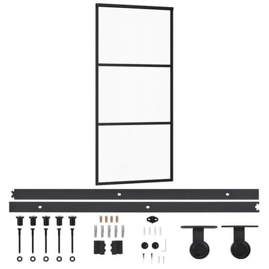 Vidaxl Posuvné dvere s kovaním ESG sklo a hliník 90x205 cm