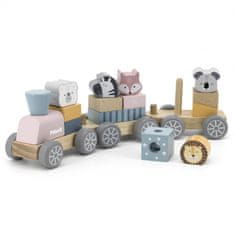 Viga Toys Montessori drevený vláčik s vagónmi a zvieratkami na ťahanie PolarB