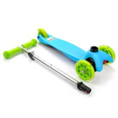 MTR Kolobežka trojkolesová MINI SCOOTER so svietiacimi kolieskami, BLUE/GREEN H-059-BG