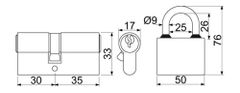 Visiaci zámok - sada 2xzámok 52mm+1x vložka 30+35 SU