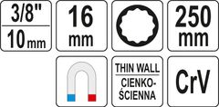 YATO Nadstavec na sviečky 16mm predĺžený 250mm