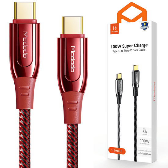 Mcdodo MCDODO FROST CABLE USB TYP C PD 2.0 QC 4.0 5A 100W 2M ČERVENÝ CA-8124