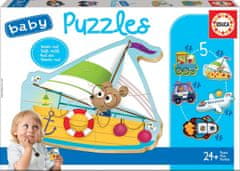 EDUCA Baby puzzle Zvieratká v dopravných prostriedkoch 5v1 (3-5 dielikov)