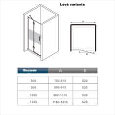 H K Jednokrídlové sprchové dvere MELODY LINE s pevnou stenou 88 – 91 × 195 cm, ľavé