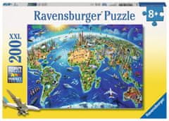 Ravensburger Puzzle Mapa sveta s pamiatkami XXL 200 dielikov