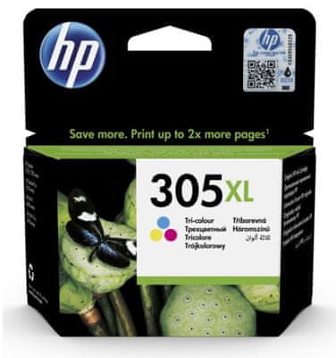 HP 305XL, farebná (3YM63AE) azúrová, purpurová a žltá, 3-farebná, výťažnosť 200 strán, originál hp