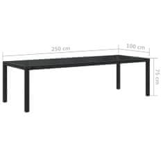 Petromila vidaXL Záhradný stôl čierny 250x100x75 cm tvrdené sklo a polyratan