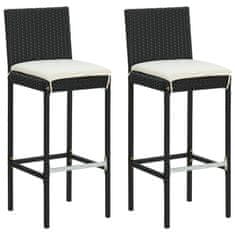 shumee Záhradné barové stoličky s vankúšmi 2 ks čierne polyratan