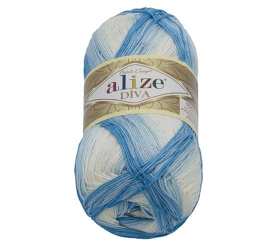 Alize Priadza DIVA BATIK - 100g / 350 m - biela, svetlá modrá