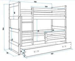 eoshop Detská poschodová posteľ Rico - 2 osoby, 80x160 s úložným priestorom - Biela, Modrá