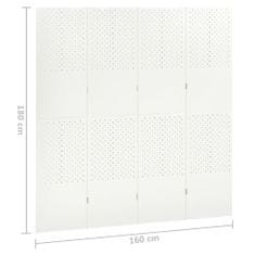 Vidaxl Paraván so 4 panelmi, biela 160x180 cm oceľ