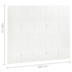 Vidaxl Paraván s 5 panelmi, biela 200x180 cm oceľ