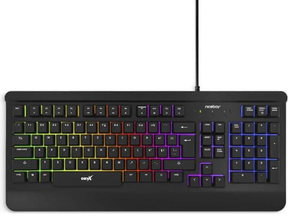 Niceboy Oryx K210 herná klávesnica RGB podsvietenie drôtová kovová konštrukcia membrána odolnosť proti nečistotám