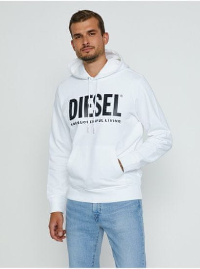 Diesel Biela pánska mikina s kapucňou Diesel Girk-Hood-Ecologo